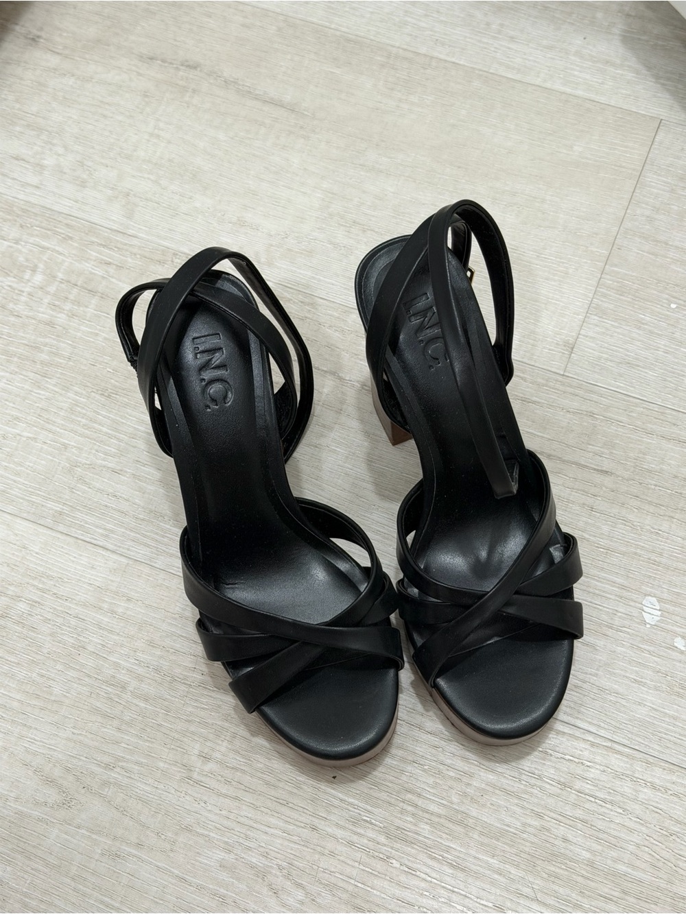 INC International Concepts Black Strappy Block Heel Sandals